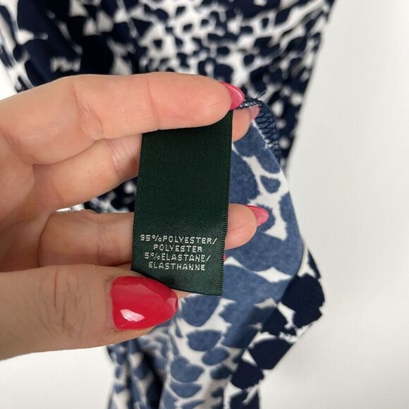 Ralph Lauren Navy Blue White Mod Spotted Surplice Shirred Dress 6 Excellent​​​ - Picture 4 of 4